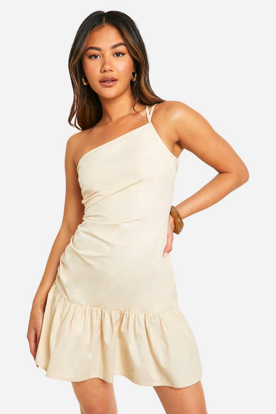 Stone Linen Look Ruched Mini Dress