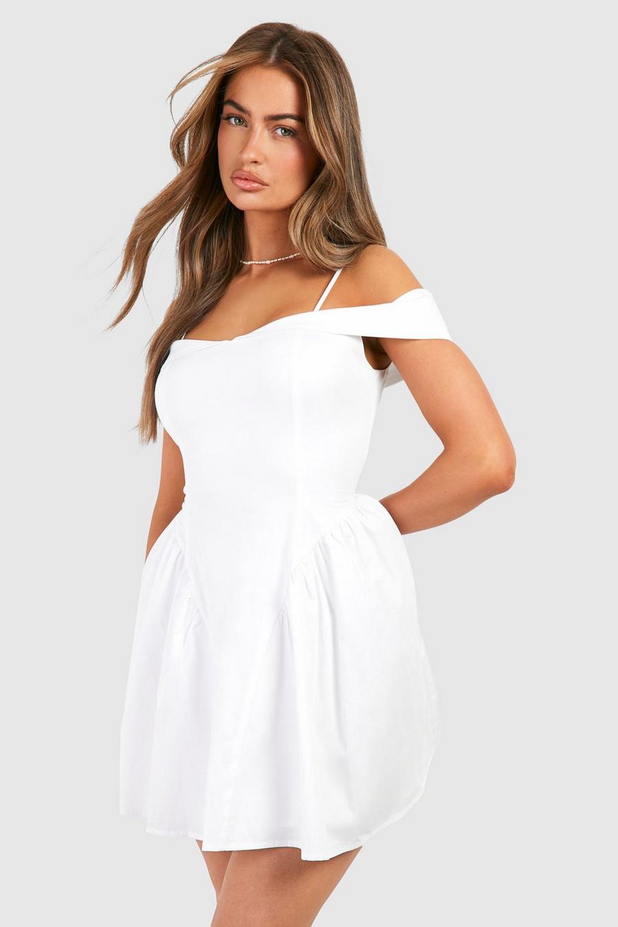 White Cotton Volume Mini Dress image number 1