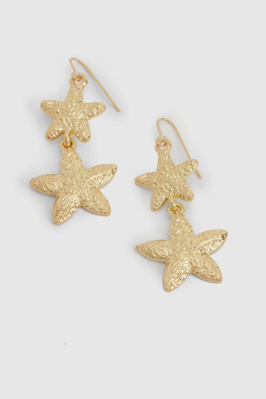 Starfish Drop Earrings , Gold
