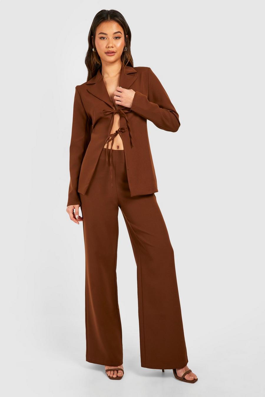 Chocolate Wide Leg Tailored Trousers