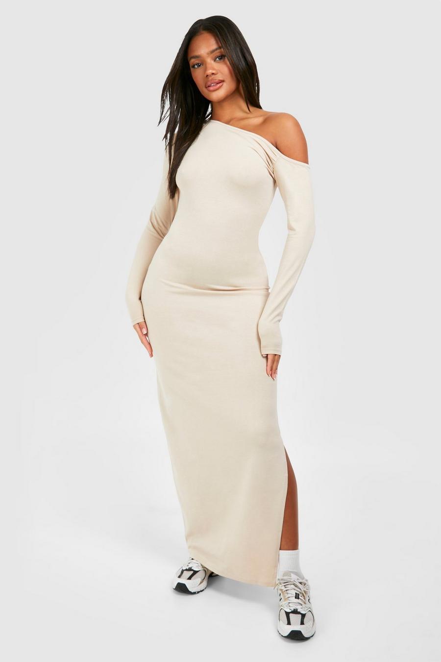 Stone Ruched Bardot Long Sleeve Modal Maxi Dress image number 1