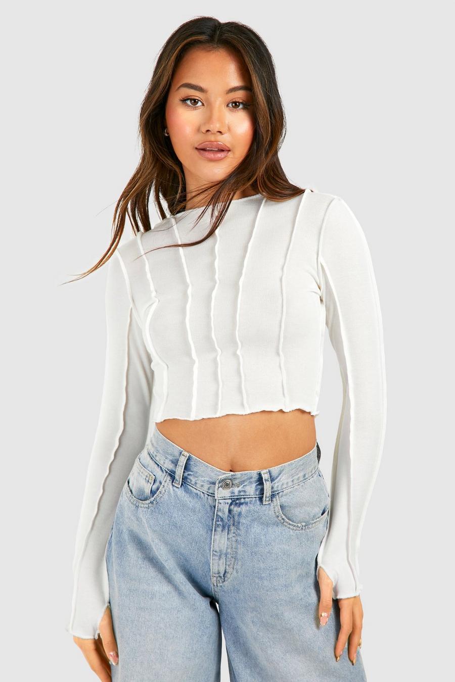 Crop top à coutures contrastantes, White image number 1