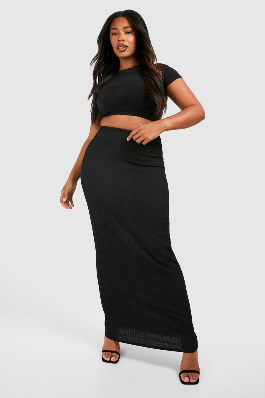 Black Plus Textured Maxi Skirt  image number 1