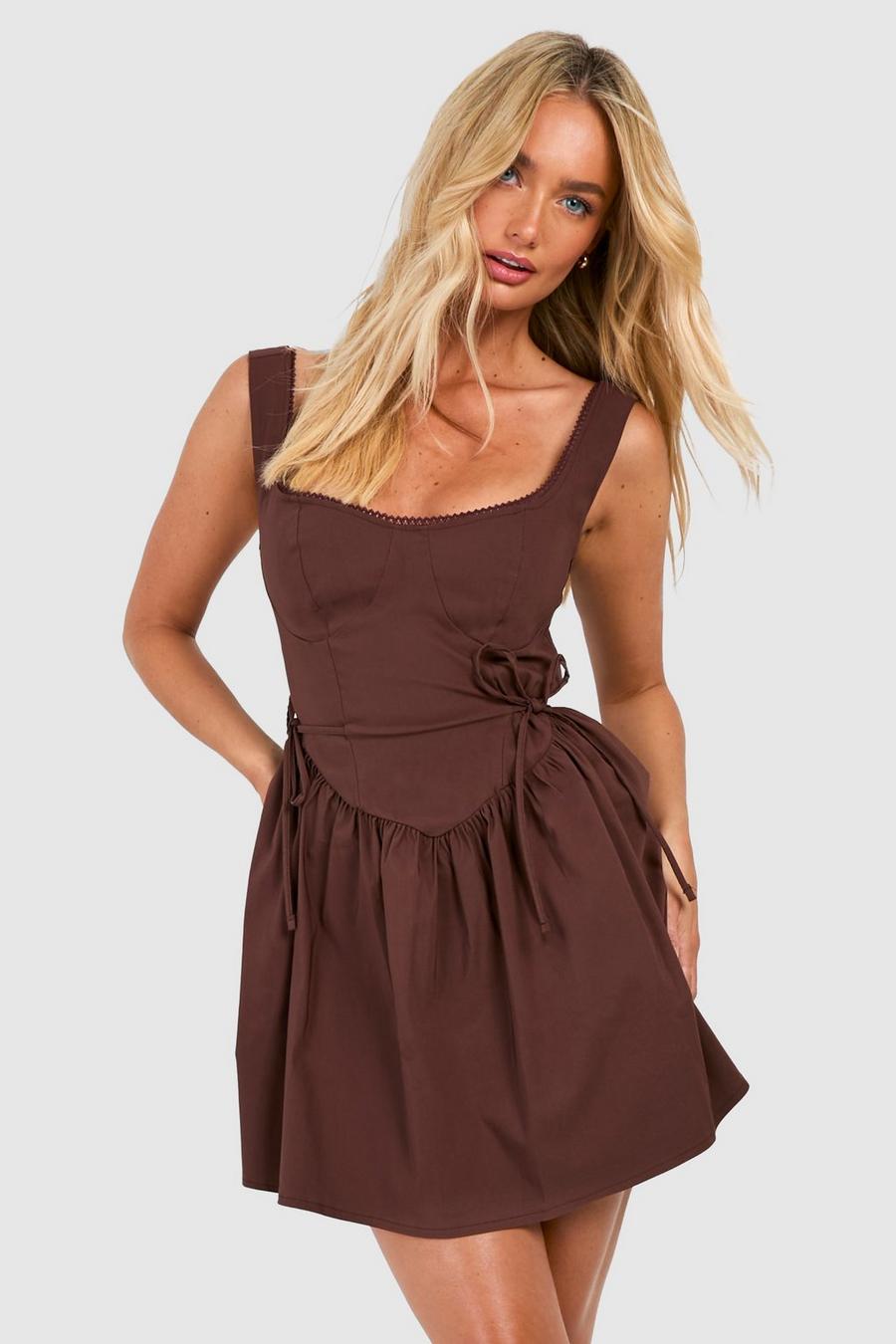 Chocolate Corset Bengaline Milkmaid Mini Dress