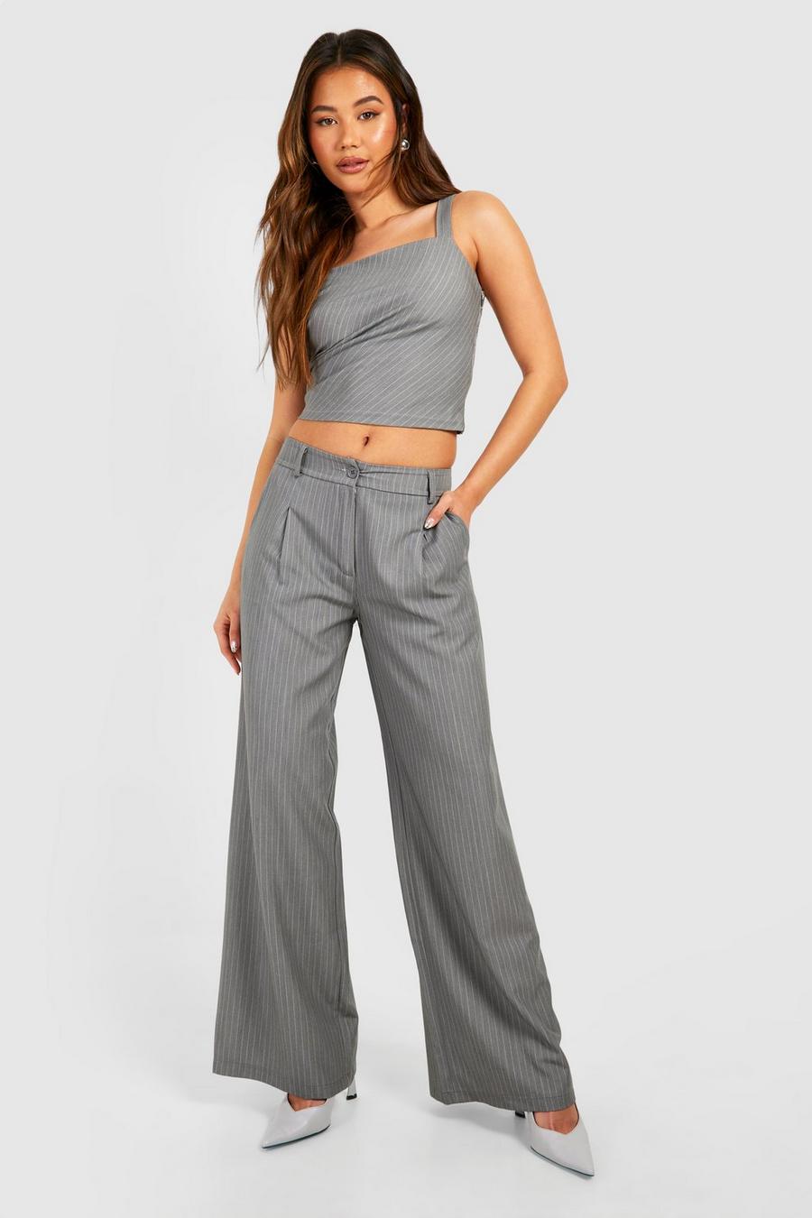 Grey Pinstripe Wide Leg Trousers image number 1