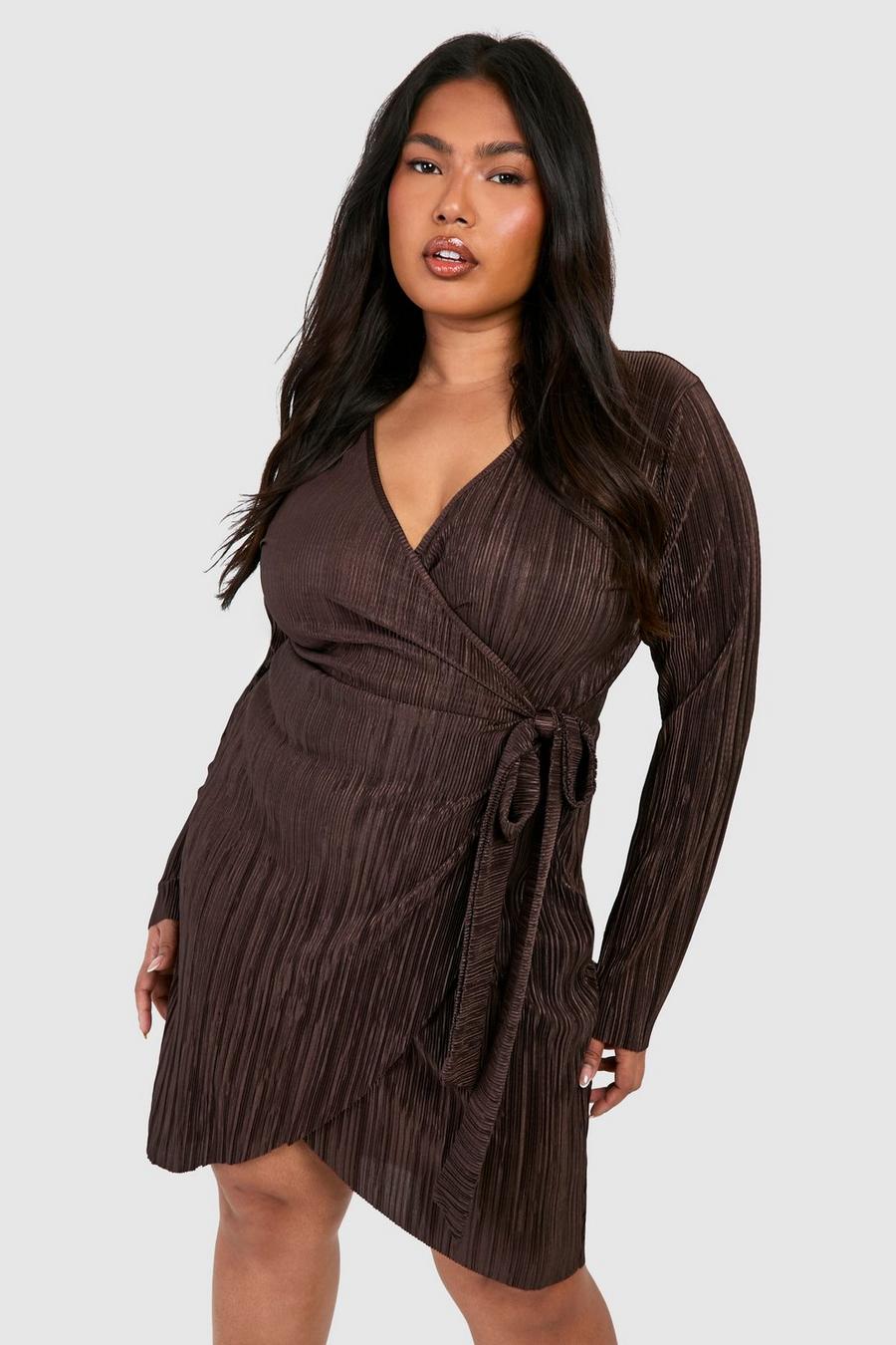 Grande taille - Robe courte plissée, Chocolate image number 1