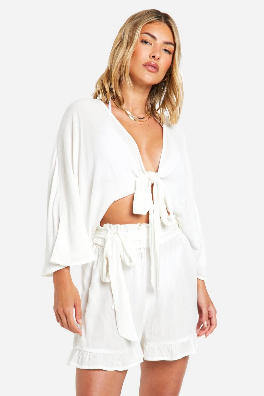 White Cheesecloth Tie Front Beach Shirt