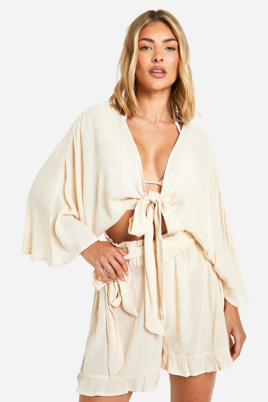 Sand Cheesecloth Tie Front Beach Shirt image number 1