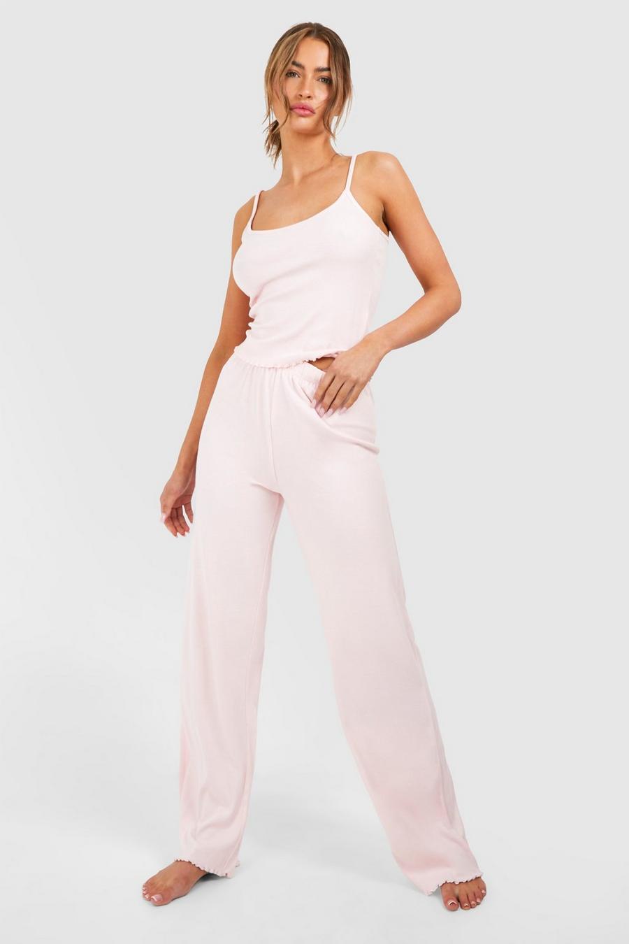 Baby pink Rib Cami And Trouser Set