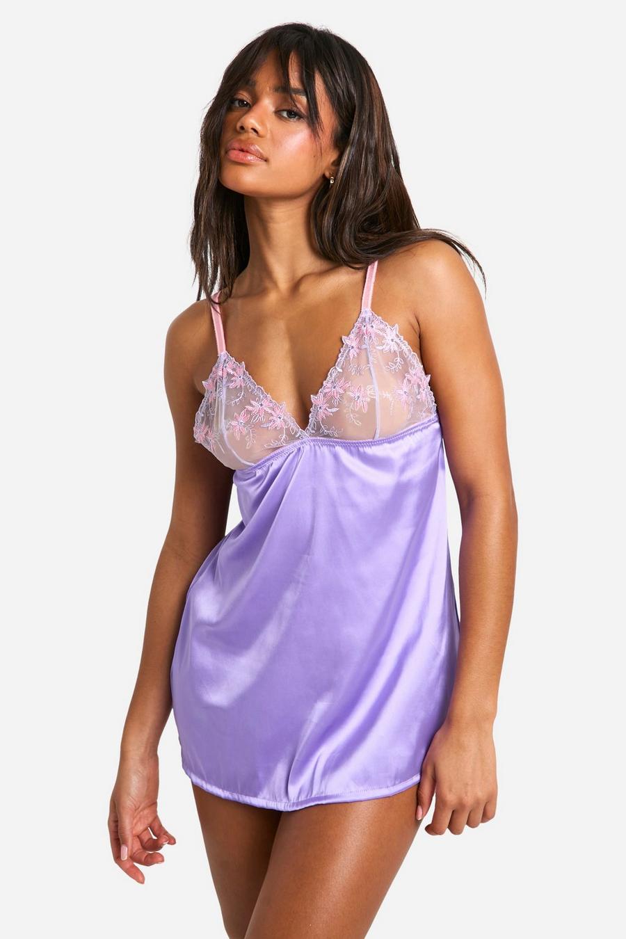 Lilac Frill Embroidered Detail Baby Doll  image number 1