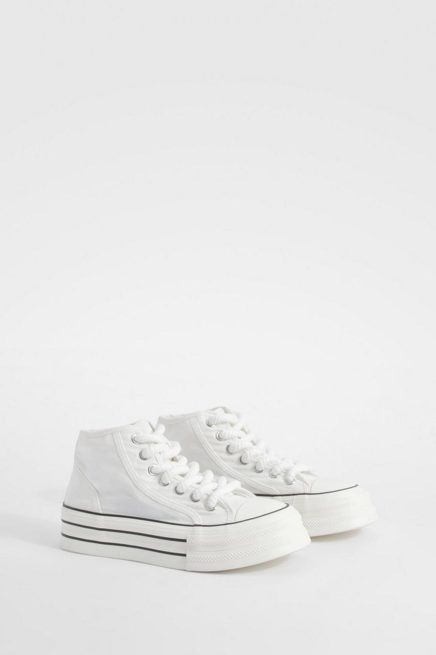 White Chunky Sole Hi Top Sneakers