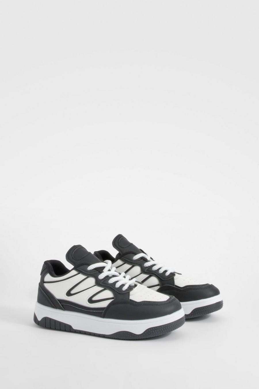 Black Chunky Panel Detail Lace Up Sneakers