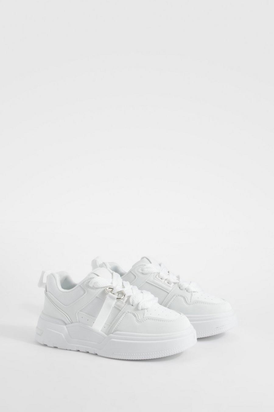 White Chunky Panel Detail Lace Up Trainers      image number 1
