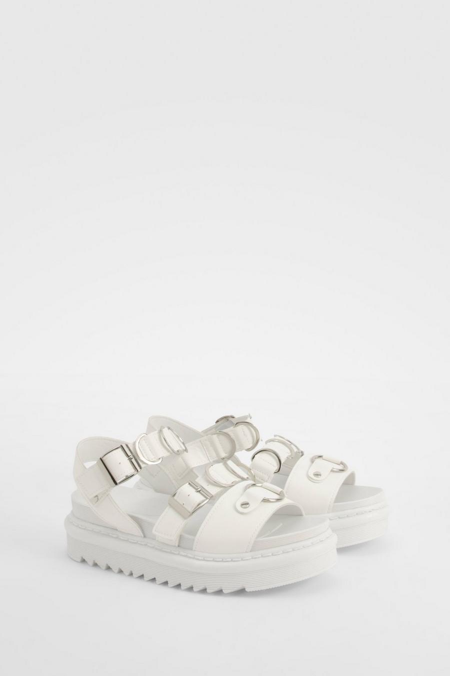 White Chunky Buckle Double Strap Flatform Dad Sandal