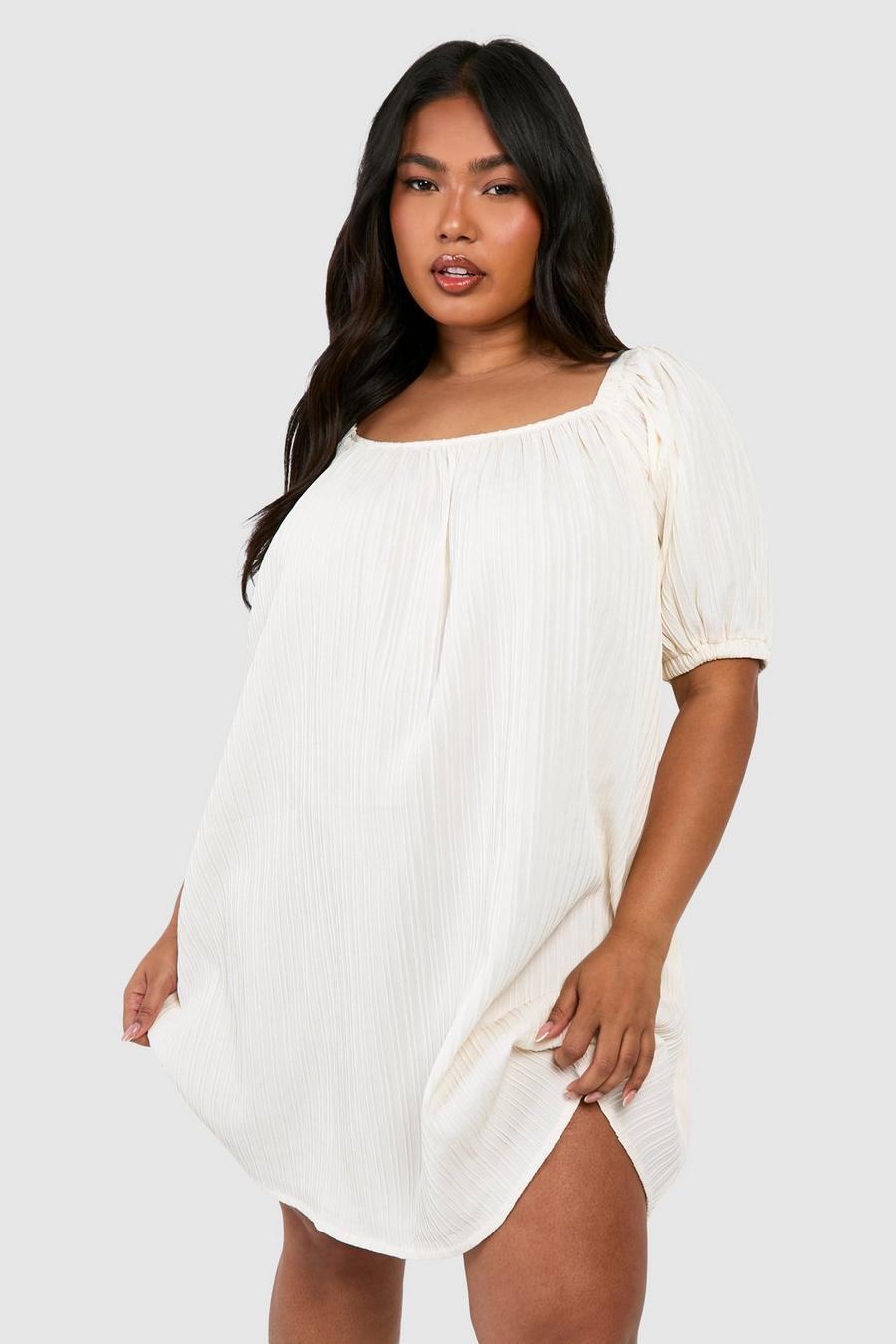 Grande taille - Robe droite à manches bouffantes, Ivory