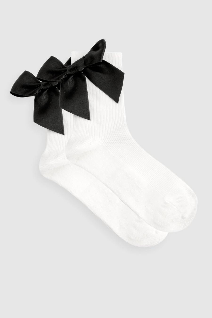 White Oversized Bow Detail Socks  image number 1