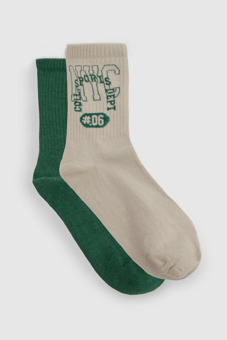 Multipack Rundhals-Socken mit City-Slogan, Emerald