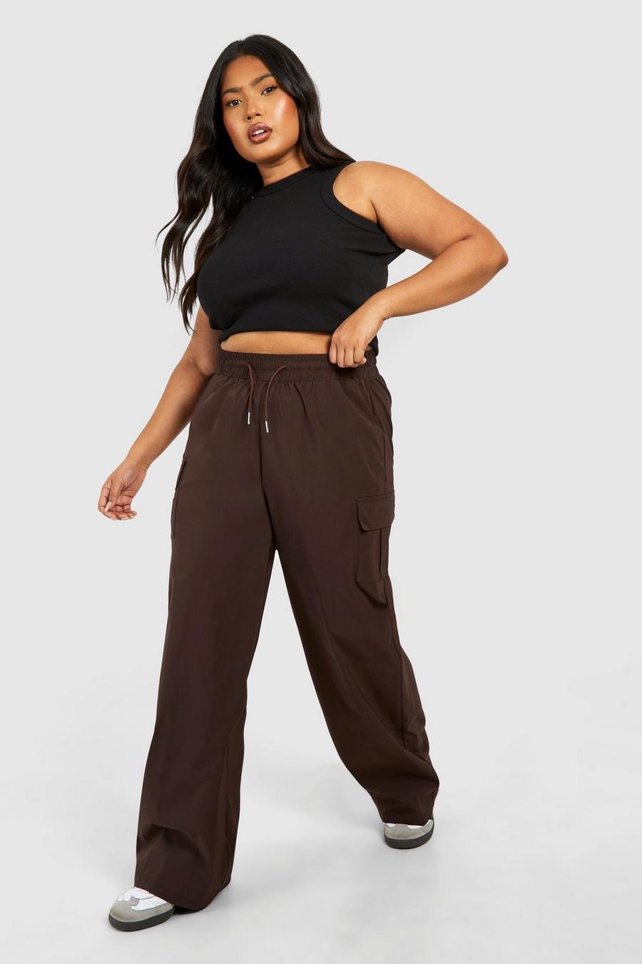 Chocolate Plus Drawstring Wide Leg Cargo Pants