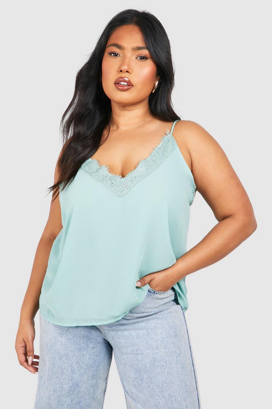 Sage Plus Lace Insert Chiffon Cami Top image number 1
