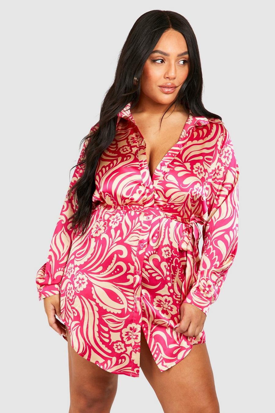 Pink Plus Printed Shirt Dress image number 1