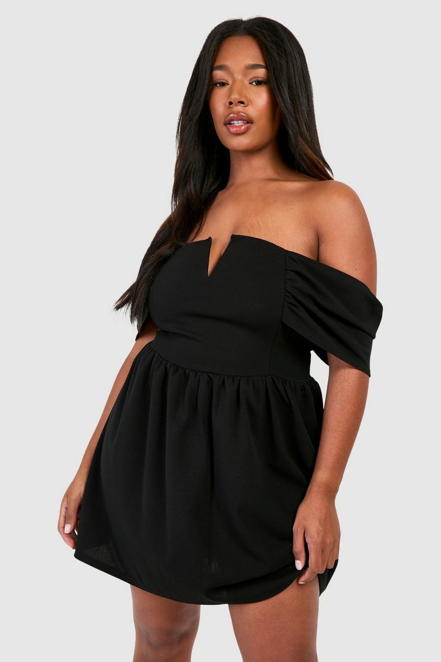 Black Plus Bardot klänning med låg axelsöm image number 1