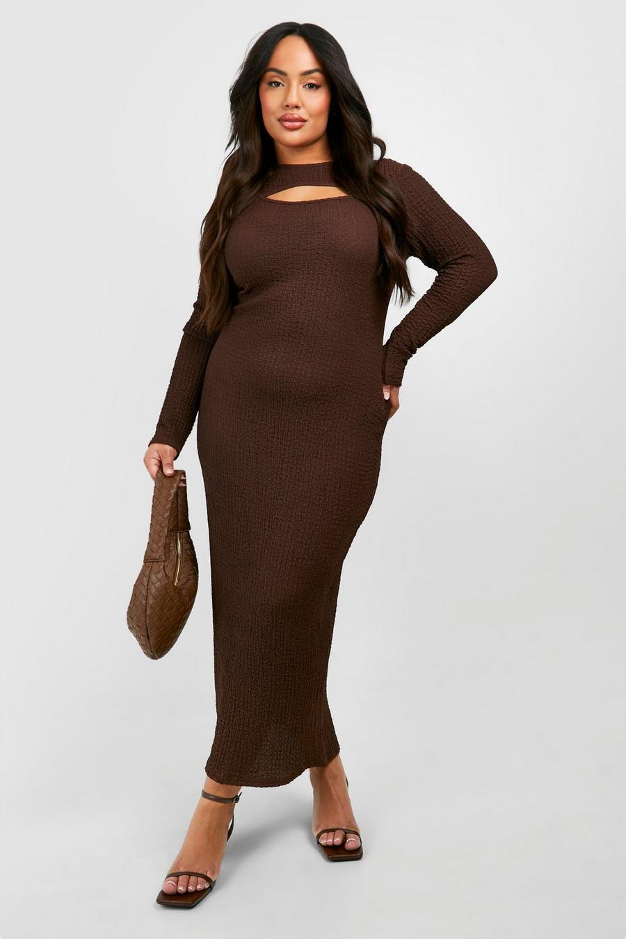 Chocolate Plus Textured Cut Out Midaxi Dress  image number 1