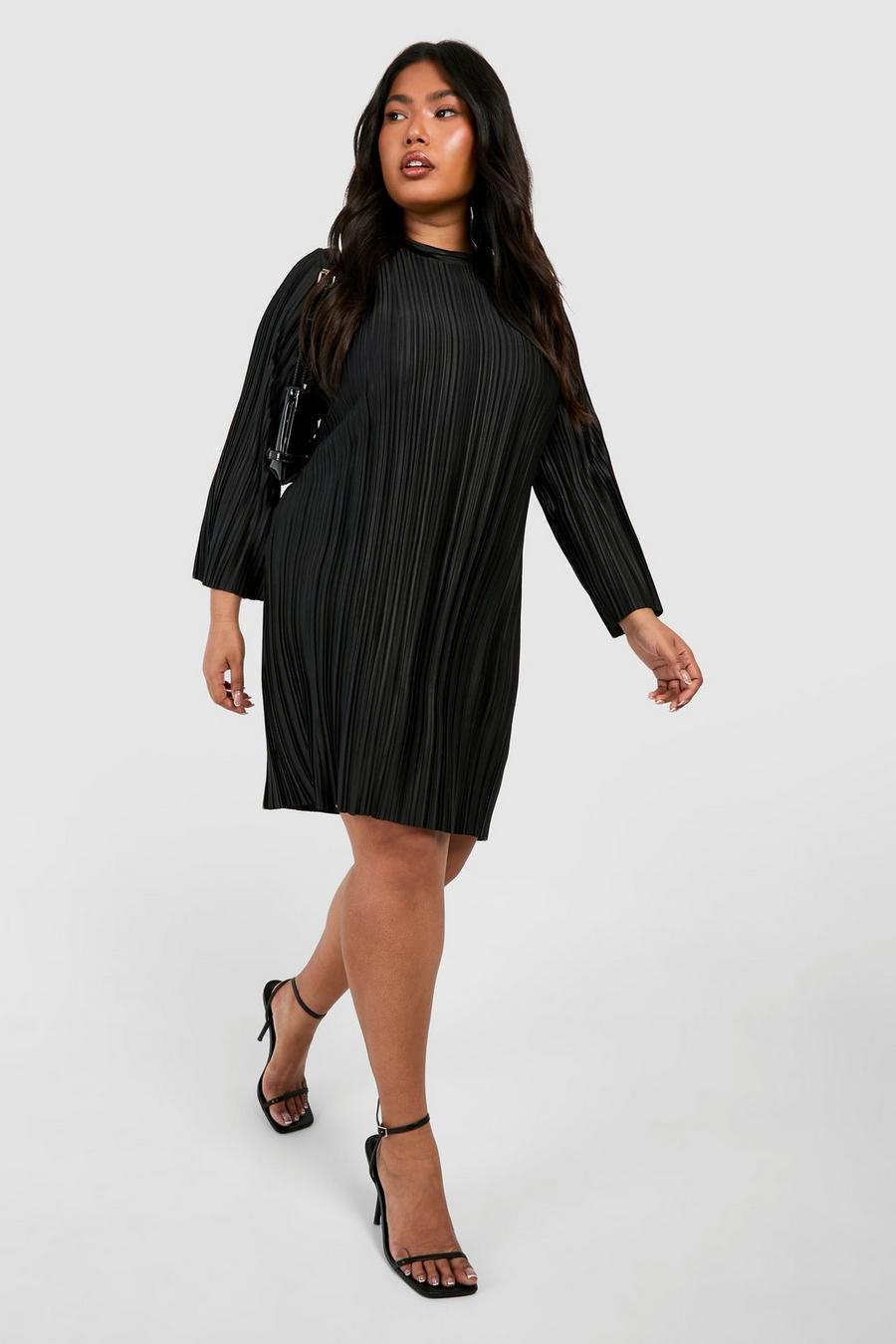 Black Plus Plisserad klänning med utsvängd ärm image number 1