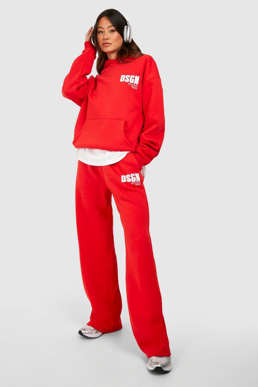 Red Tall Dsgn Pocket Print Hoody Tracksuit 