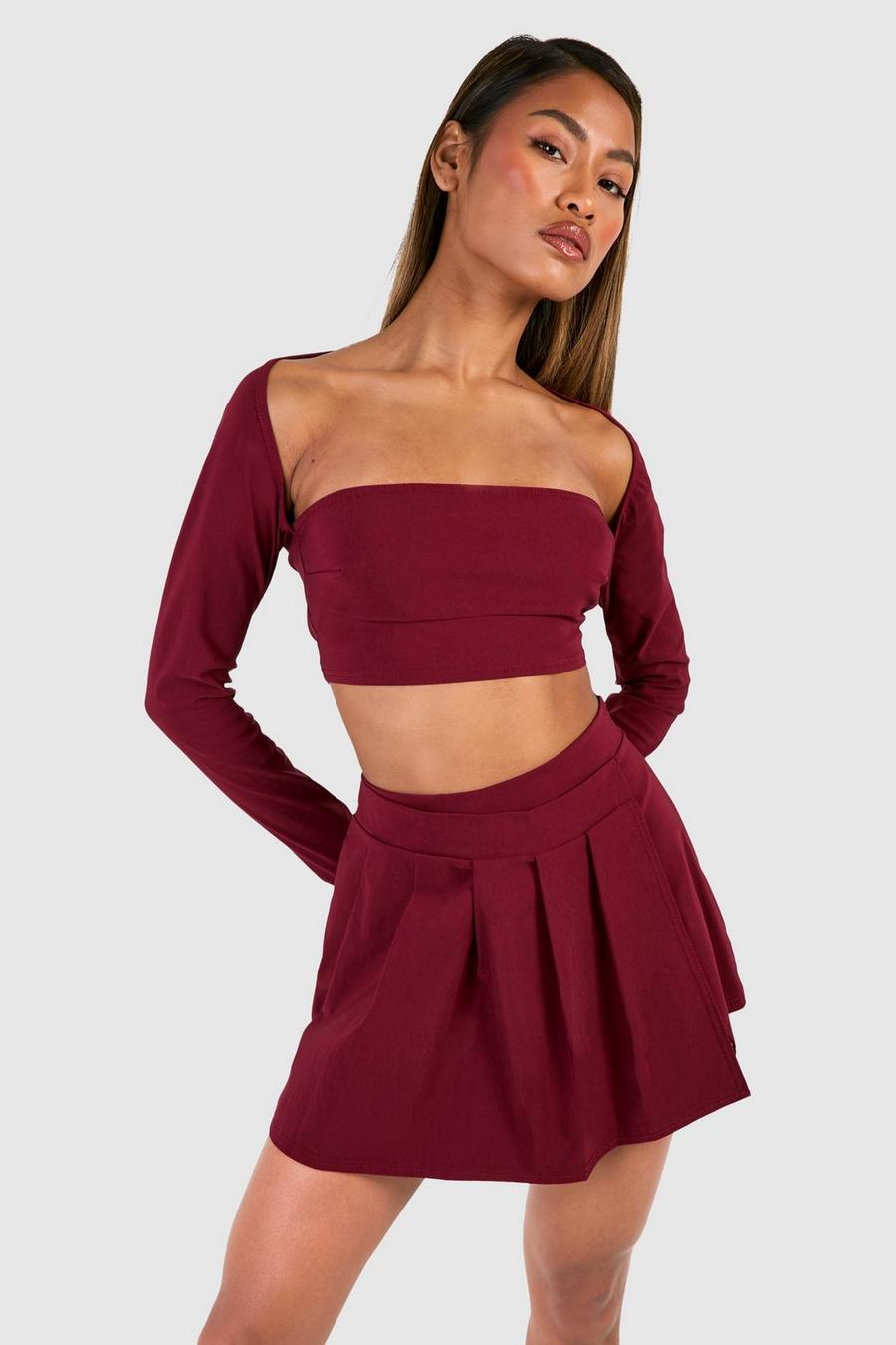 Cherry Square Neck Crop & Pleated Skirt