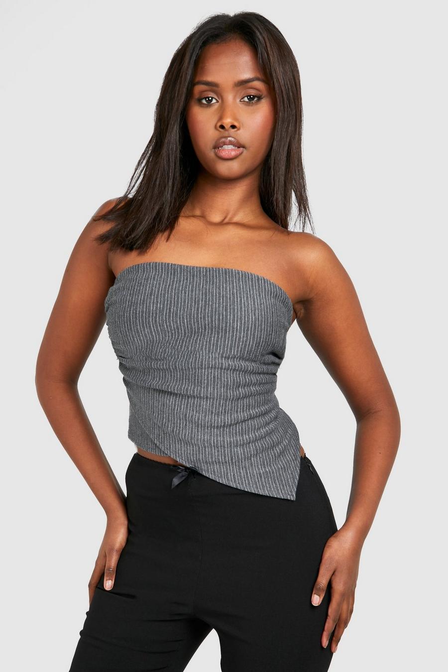 Grey Ruched Stripe Bandeau