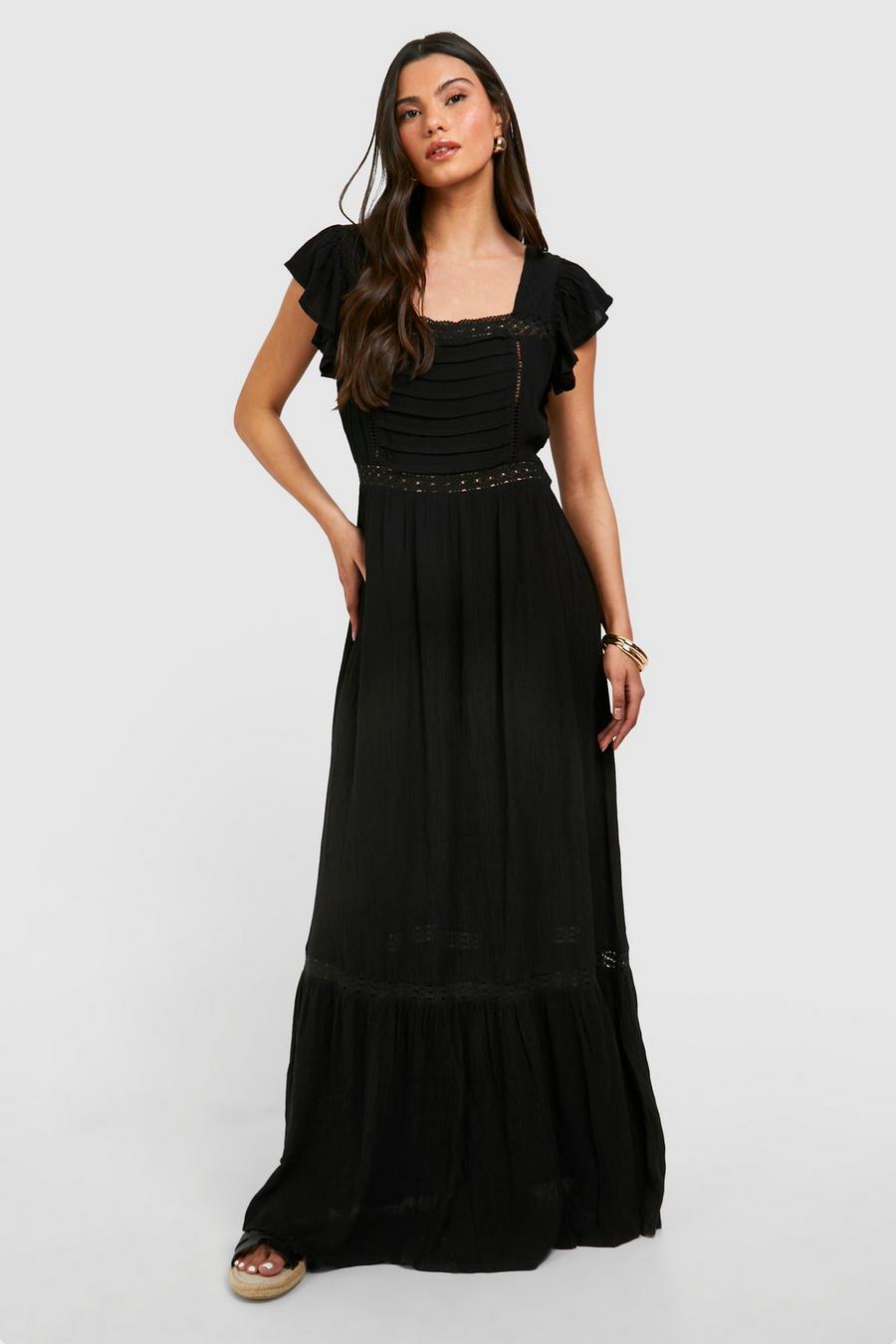 Cotton Ruffle Maxi Dress, Black