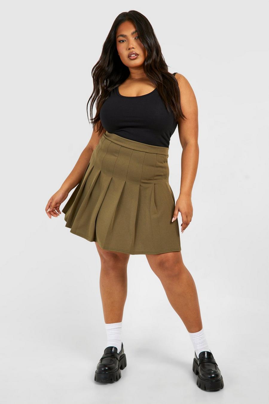 Gonna Skater Plus Size a pieghe, Khaki image number 1