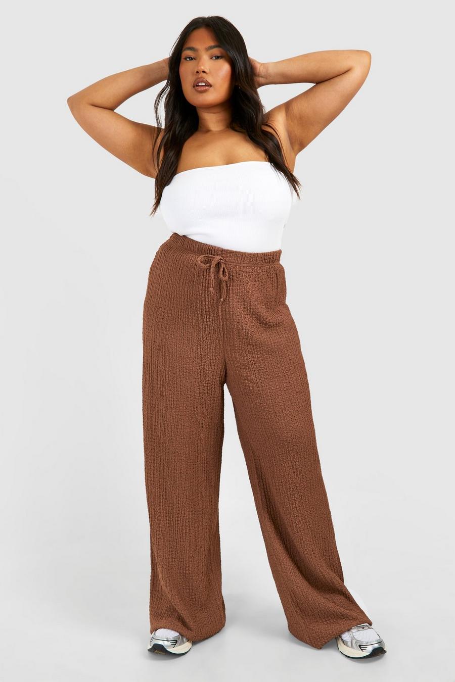 Camel Plus Textured Drawstring Wide Leg Trousers image number 1