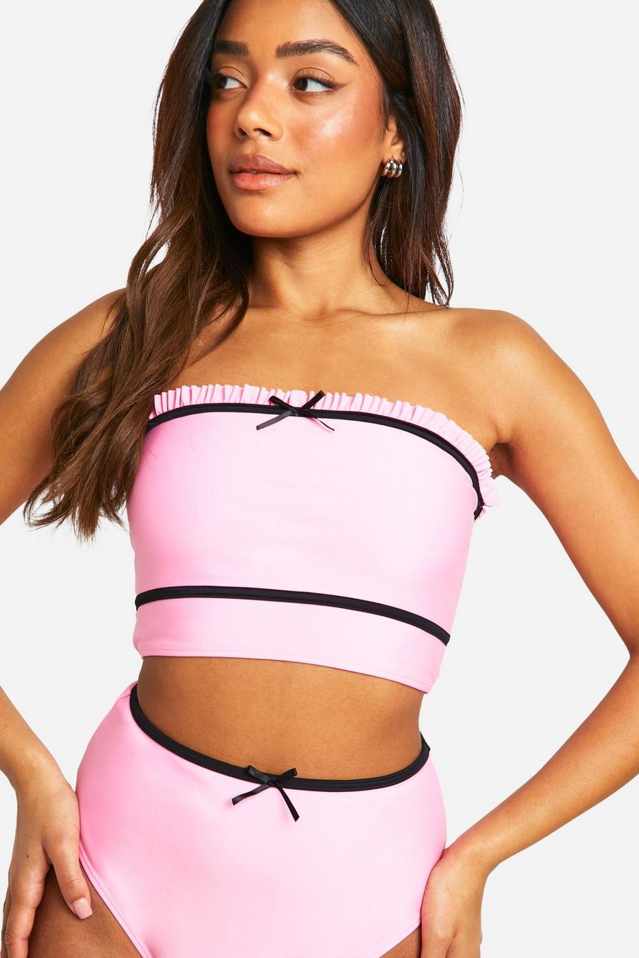 Top bikini a fascia con fiocco e nastro, Baby pink image number 1