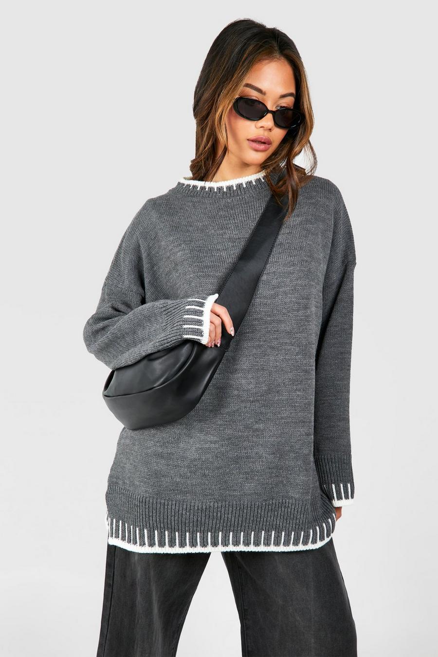 Charcoal Contrast Stitch Detail Sweater