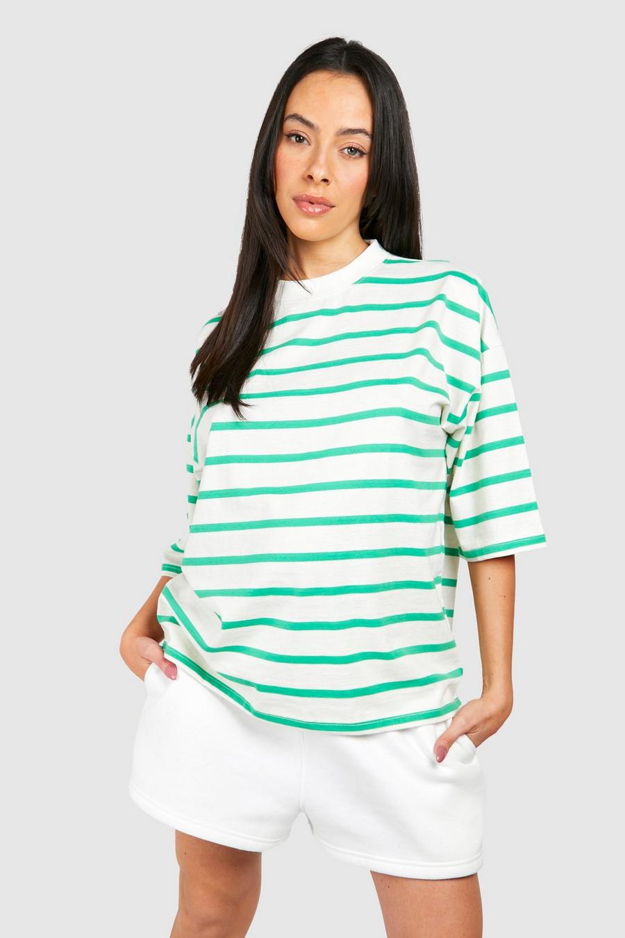 Green Maternity Crew Neck Stripe T-shirt image number 1