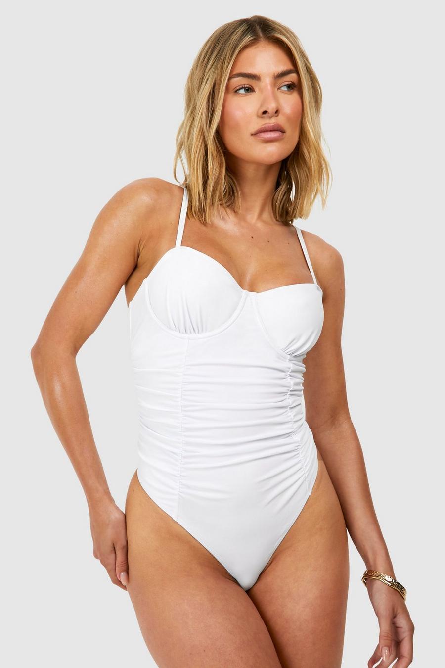 White Bridal Ruched Underwired Swimsuit image number 1