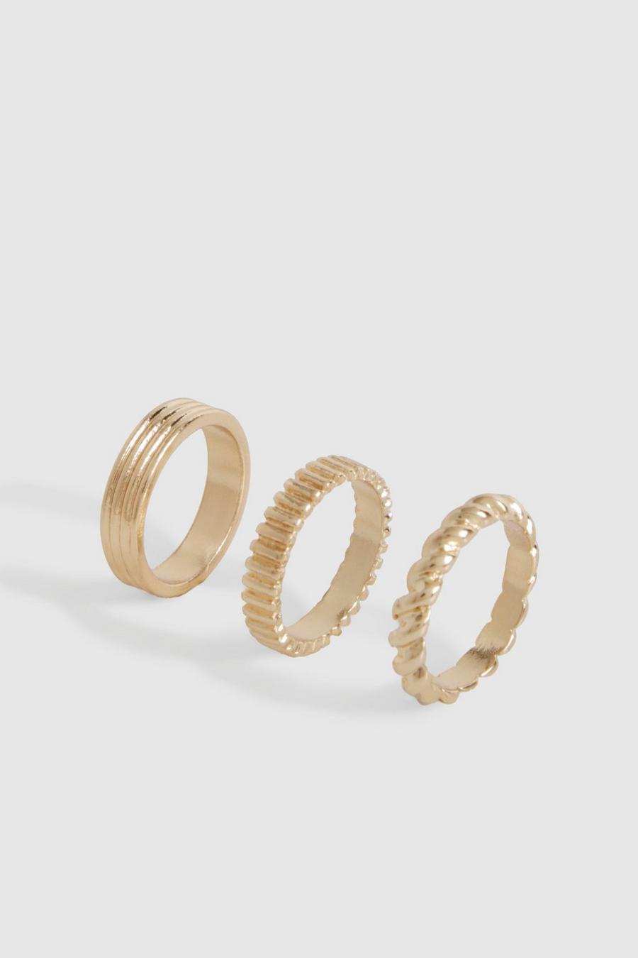 Pack de 3 anillos dorados apilables, Gold image number 1