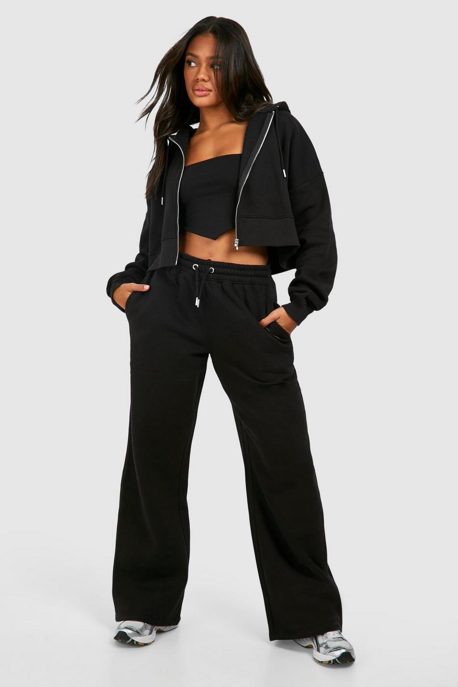 Black Double Layer Corset Top 3 Piece Hooded Tracksuit