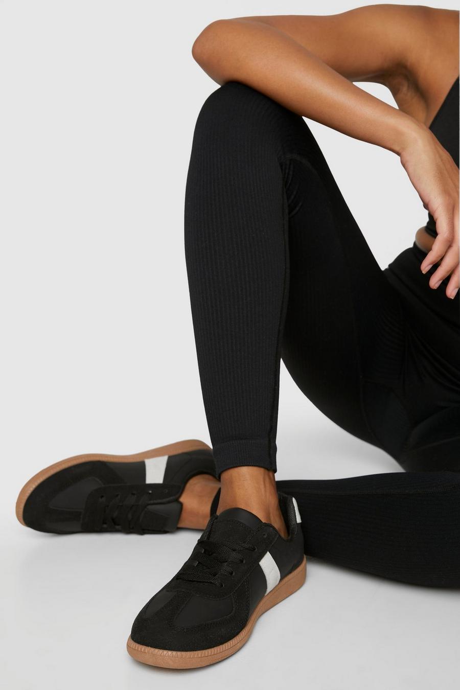 Black Contrast Panel Flat Trainers 