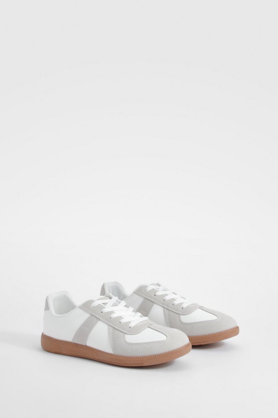 White Contrast Panel Flat Trainers