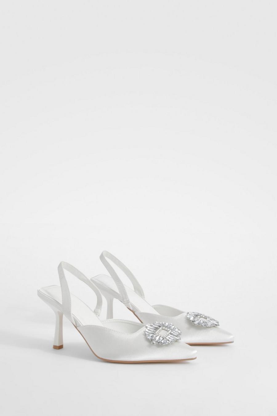 White Embellished Slingback Court Heels image number 1