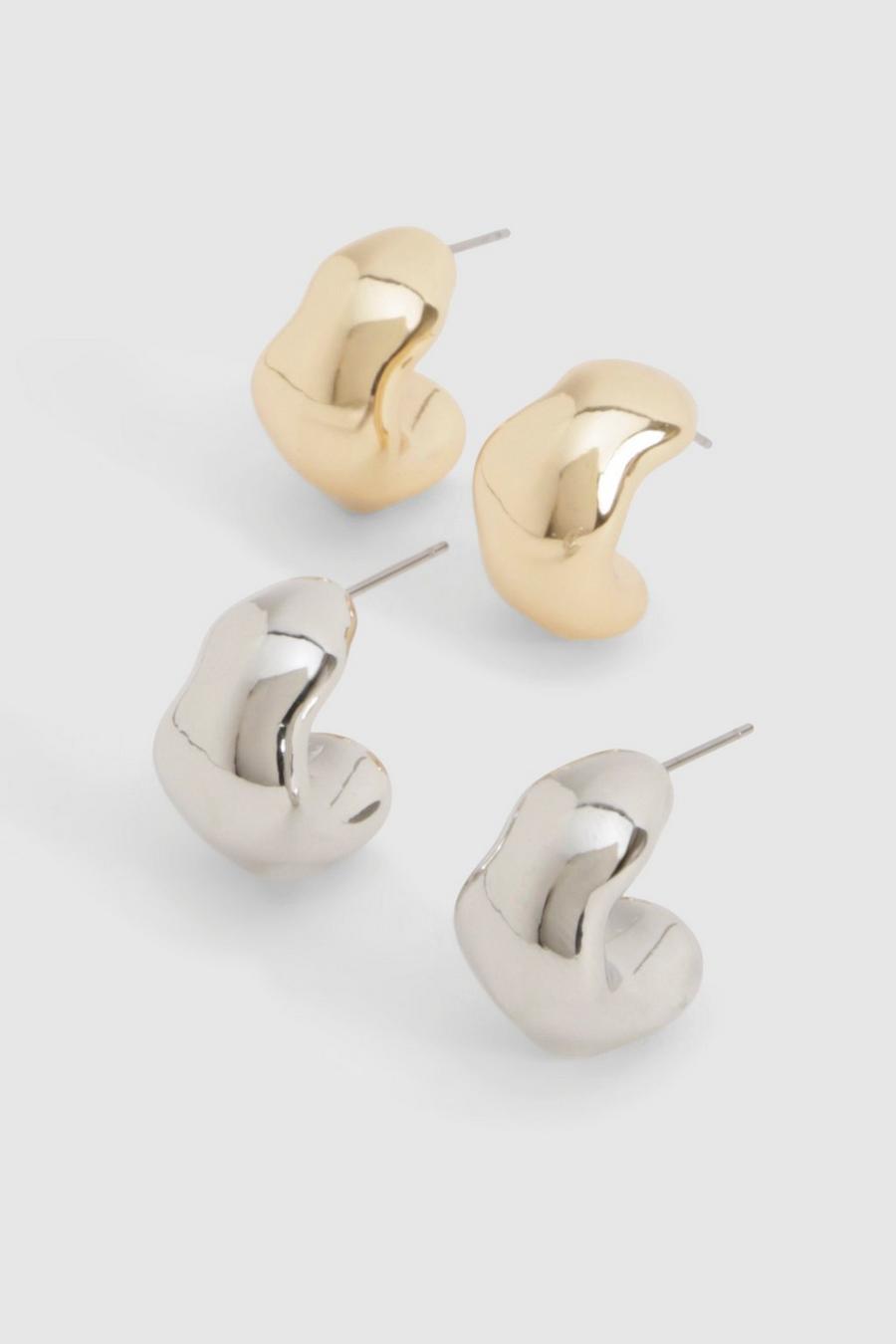 Multi Silver & Gold Multipack Chunky Wave Hoop Earrings image number 1