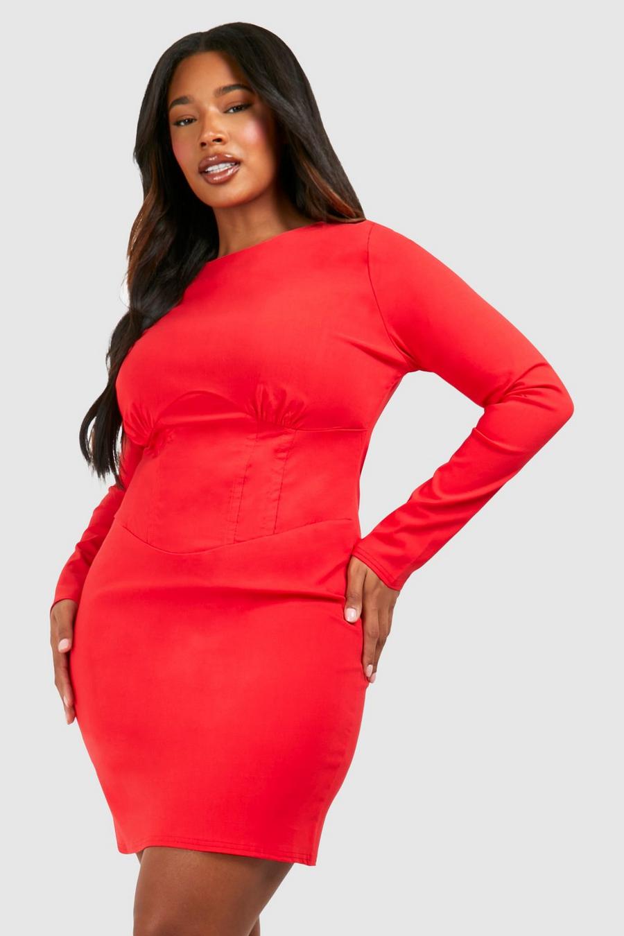 Red Plus Bengaline Corset Detail Mini Dress  image number 1