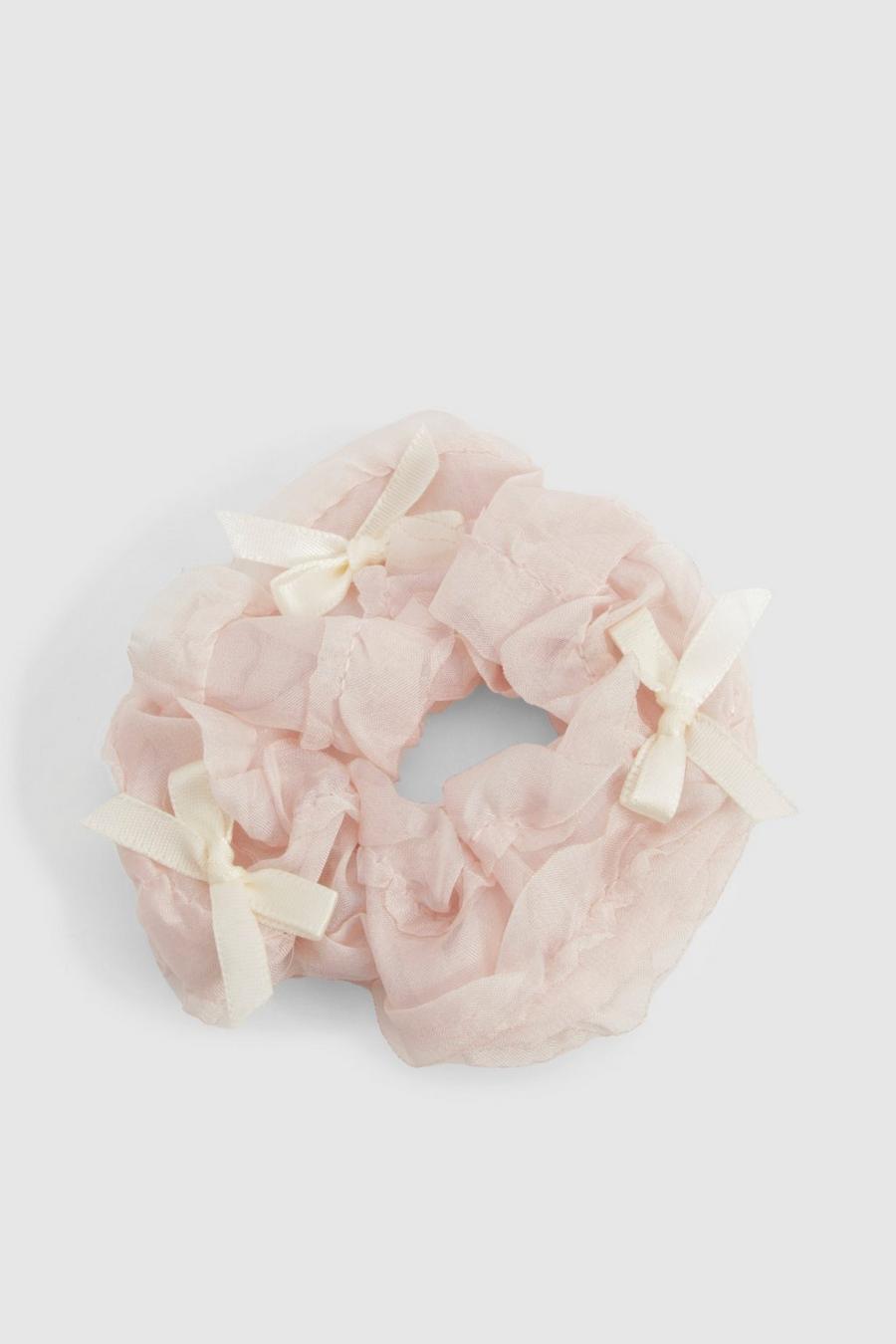 Baby pink Bow Detail Ruched Scrunchie  image number 1