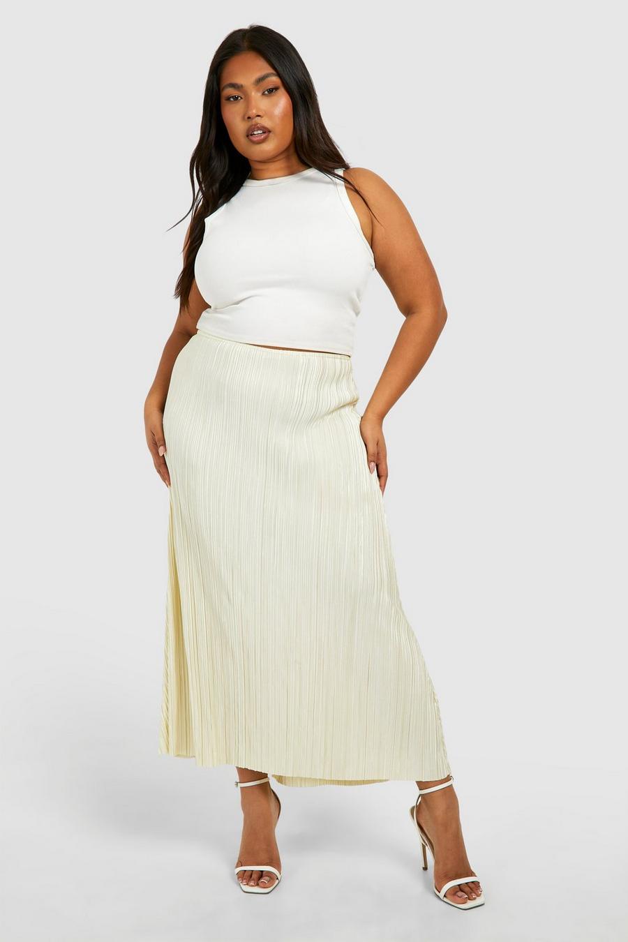 Cream Plus Plisse Full Midaxi Skirt  image number 1