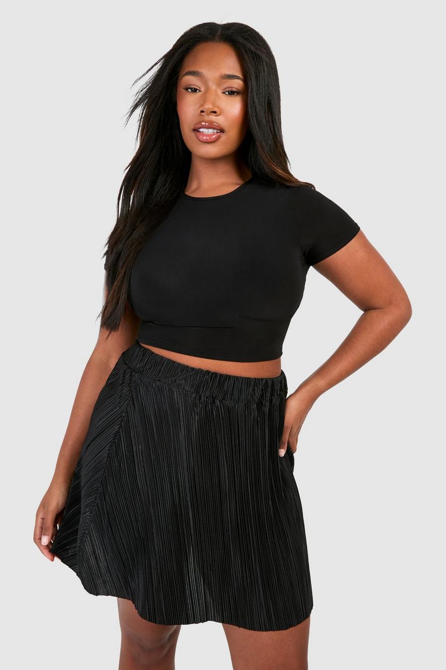 Grande taille - Mini-jupe plissée, Black