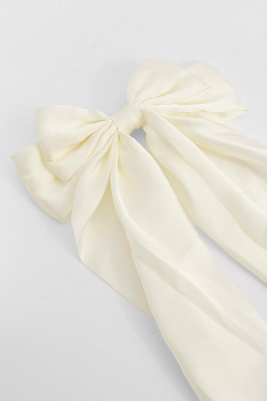 Ivory White Large Satin Bow Hair Clip image number 1