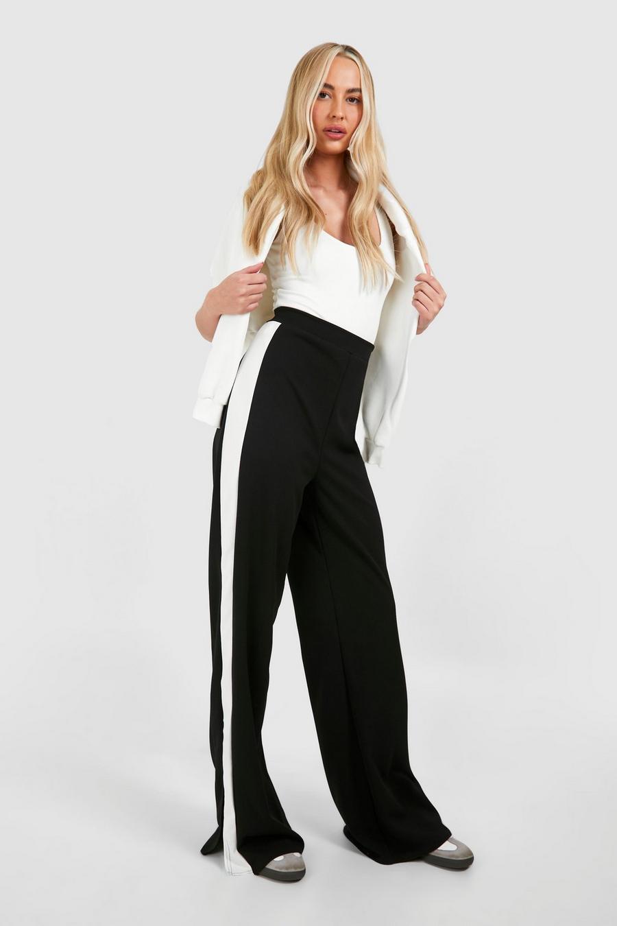 Black Tall Crepe Side Stripe Split Hem Trousers  image number 1