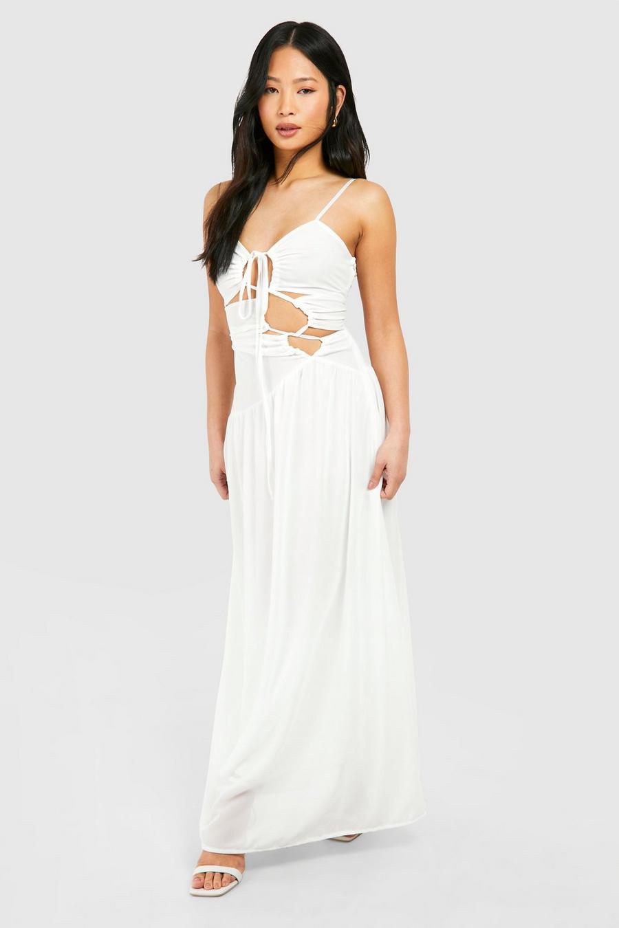 White Petite Lace Up Detail Maxi Dress  image number 1